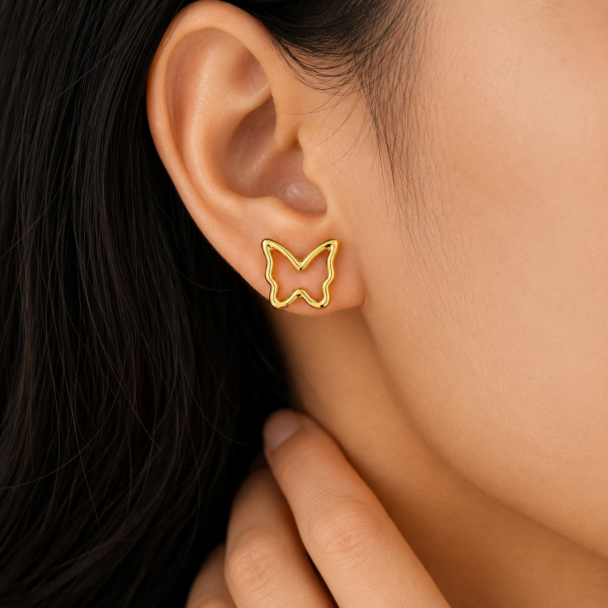 18K Gold Plated Butterfly Outline Stud Earrings