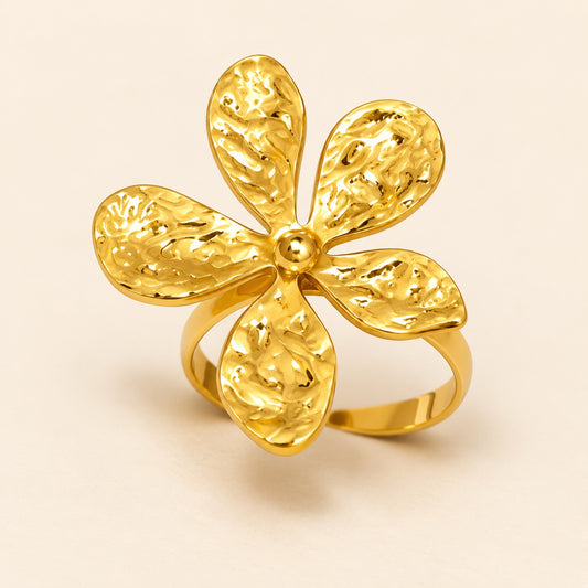18K Gold Plated Golden Bloom Flower Ring for Women