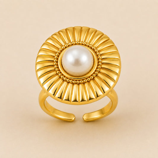 18K Gold Plated Sunburst Pearl Statement Ring