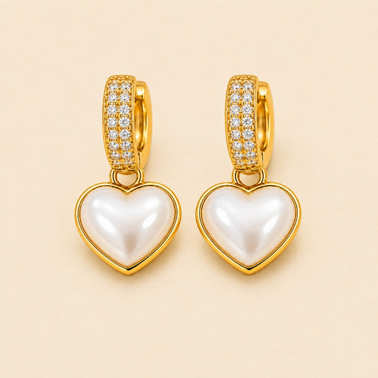 Pearl Heart Gold Plated Drop Earrings for Women
