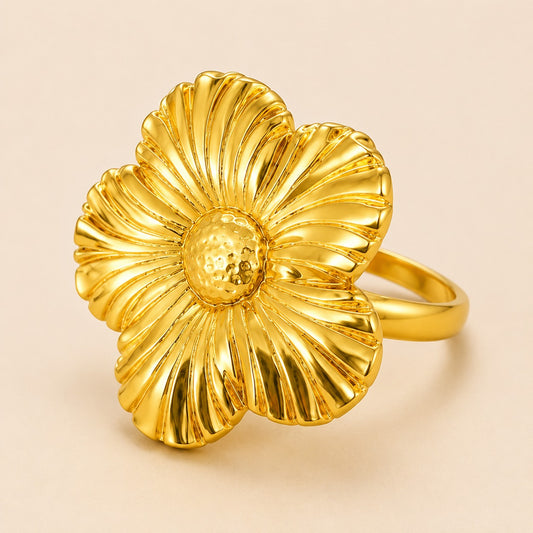 18K Gold Plated Bloom Floral Statement Ring for Women