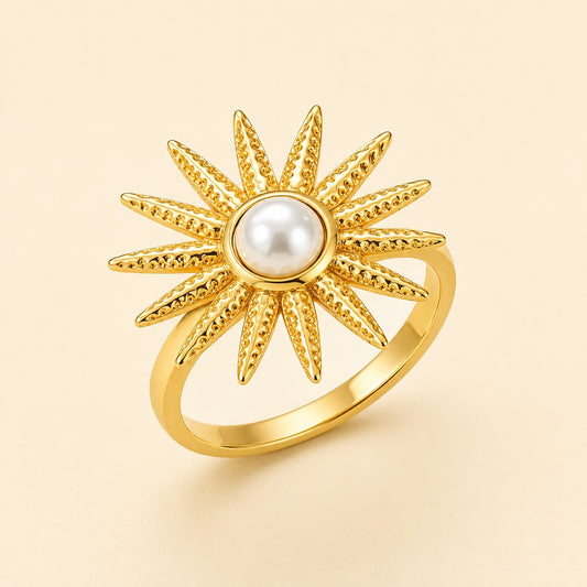 18K Gold Plated Sunburst Pearl Ring