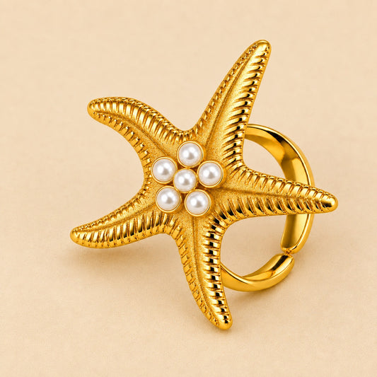 18K Gold Plated Starfish Pearl Ring
