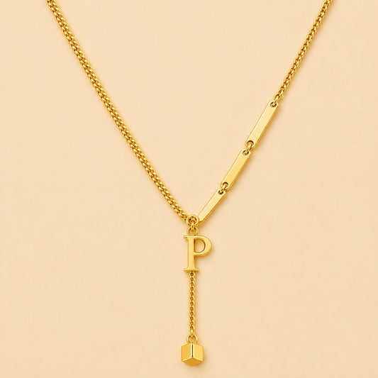 18K Gold Plated P Initial Pendant Necklace
