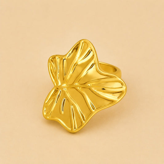 18K Gold Plated Ginkgo Leaf Statement Ring
