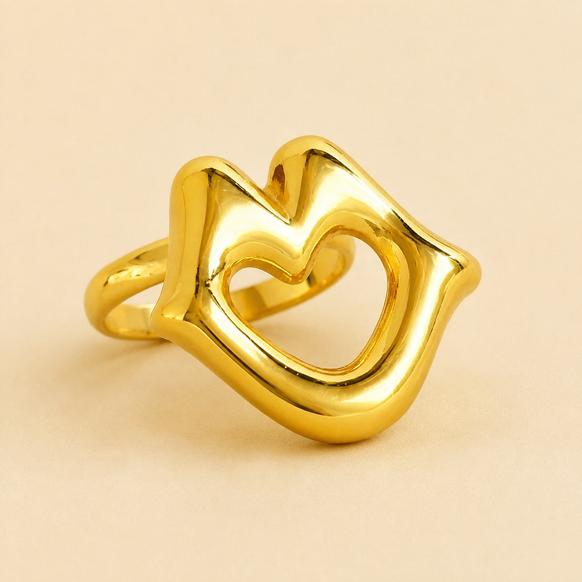 18K Gold Plated Open Heart Statement Ring