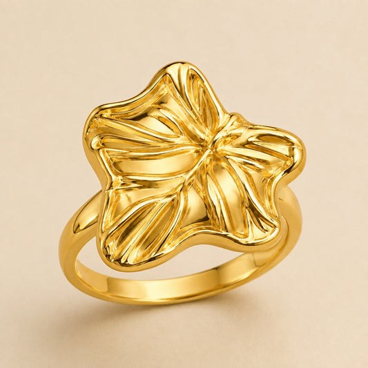18K Gold Plated Ginkgo Leaf Statement Ring