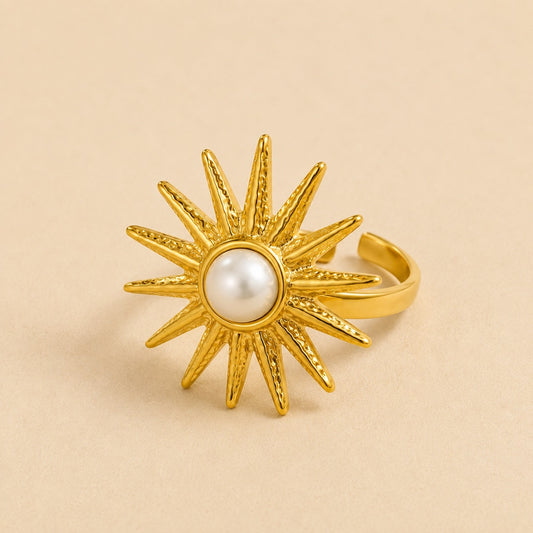 18K Gold Plated Sunburst Pearl Ring
