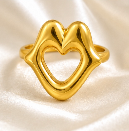 18K Gold Plated Open Heart Statement Ring