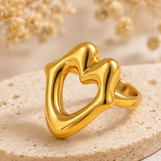 18K Gold Plated Open Heart Statement Ring