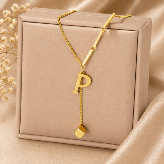 18K Gold Plated P Initial Pendant Necklace