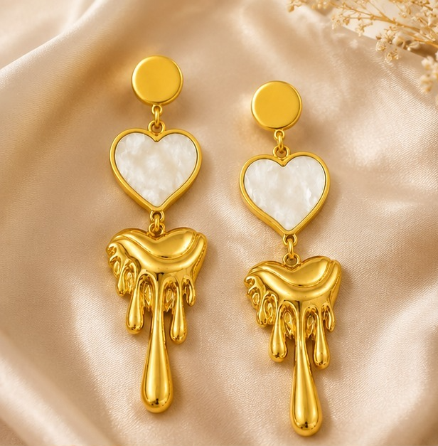 Golden Melt Heart Drop Earrings for Women