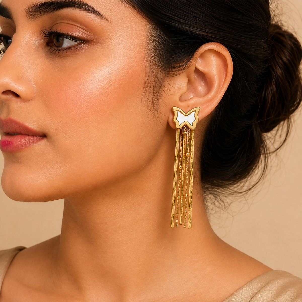 Golden Butterfly Tassel Drop Earrings for Women