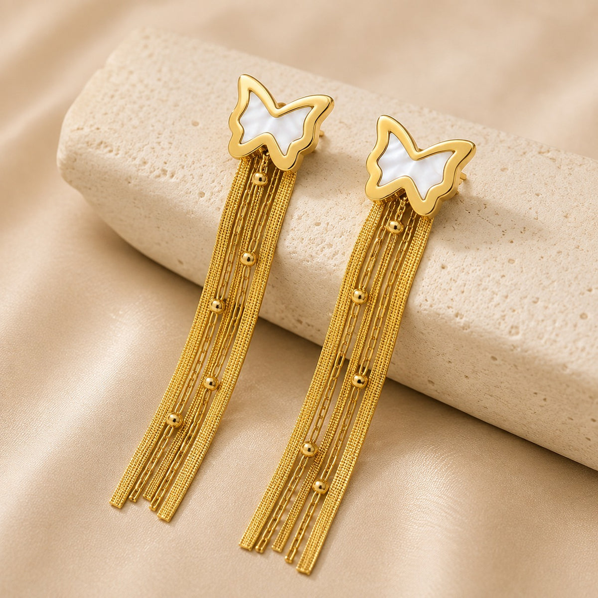 Golden Butterfly Tassel Drop Earrings for Women
