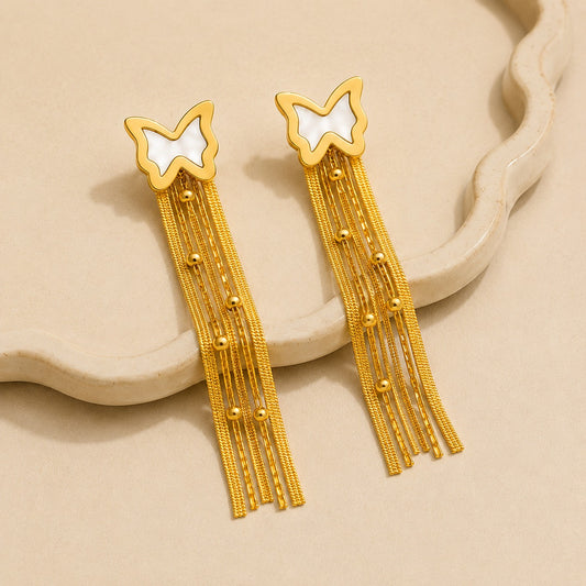 Golden Butterfly Tassel Drop Earrings for Women