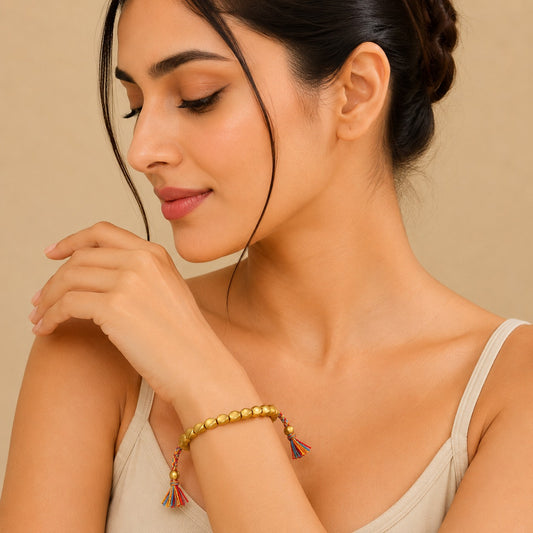 Golden Beaded Multicolor Thread Adjustable Bracelet