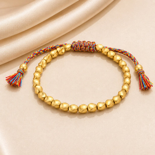 Golden Beaded Multicolor Thread Adjustable Bracelet