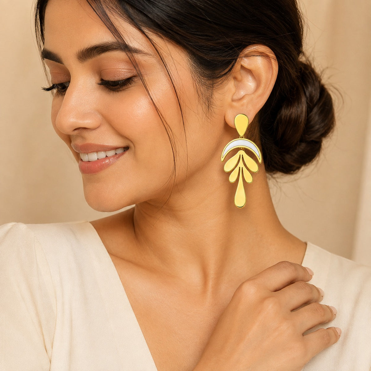 Golden Petal Cascade Drop Earrings for Women