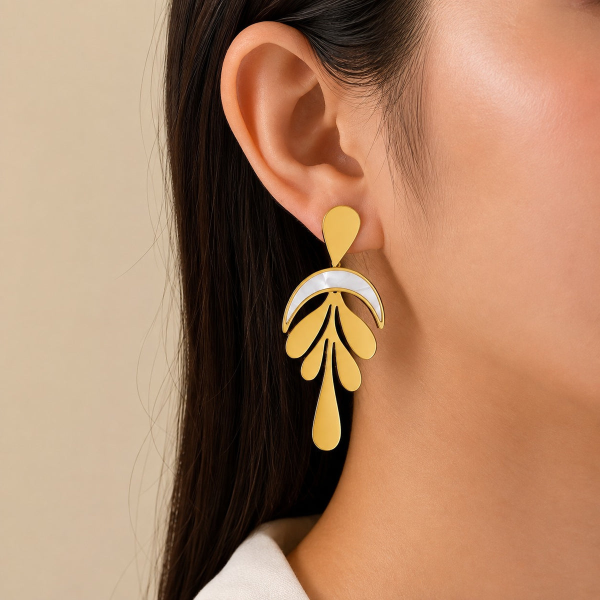 Golden Petal Cascade Drop Earrings for Women