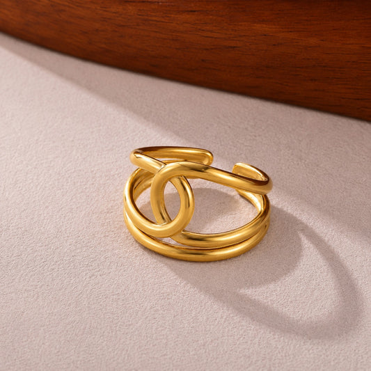 18K Gold Plated Double Loop Statement Ring