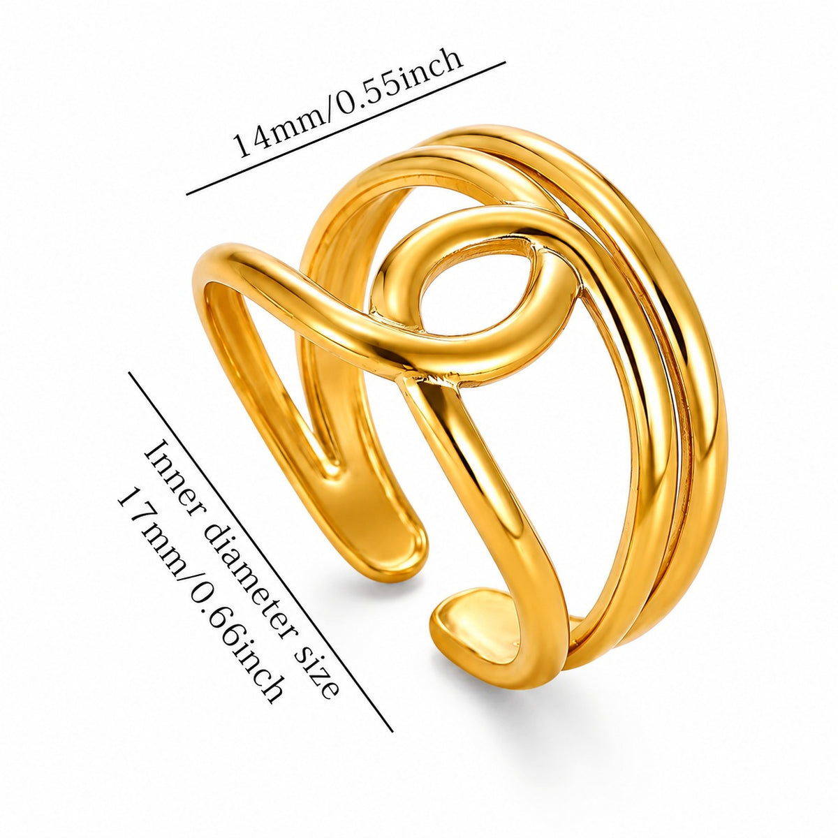 18K Gold Plated Double Loop Statement Ring