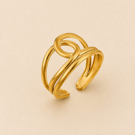 18K Gold Plated Double Loop Statement Ring