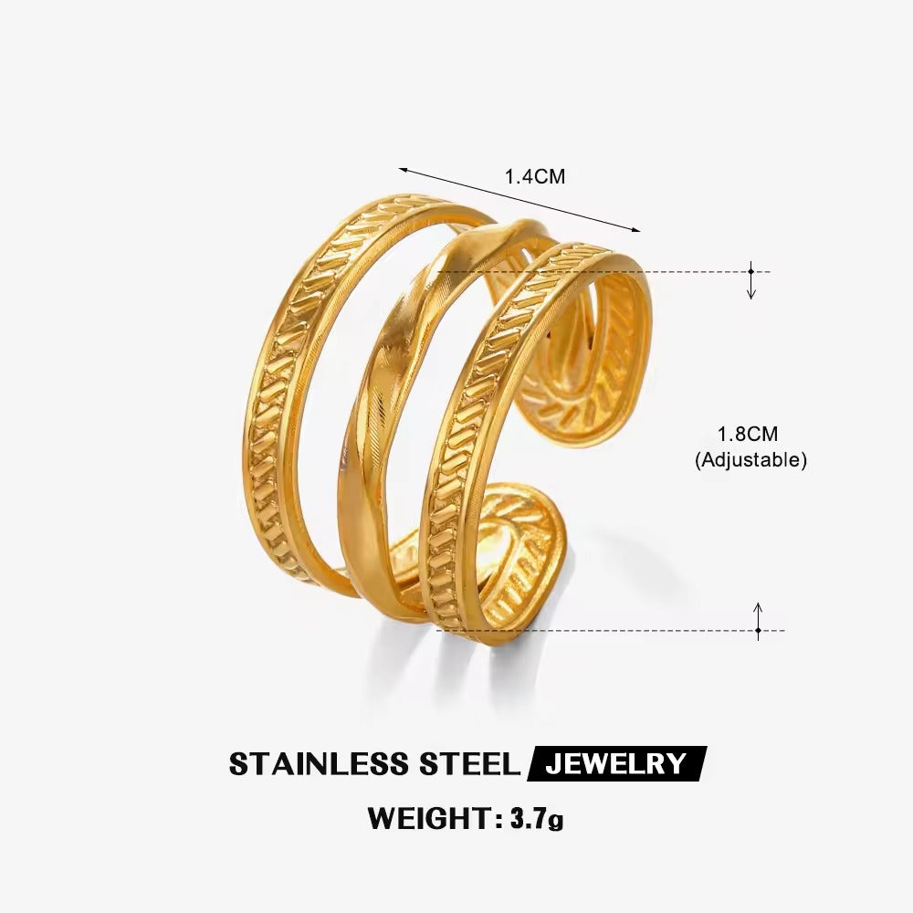 18K Gold Plated Triple Band Statement Ring