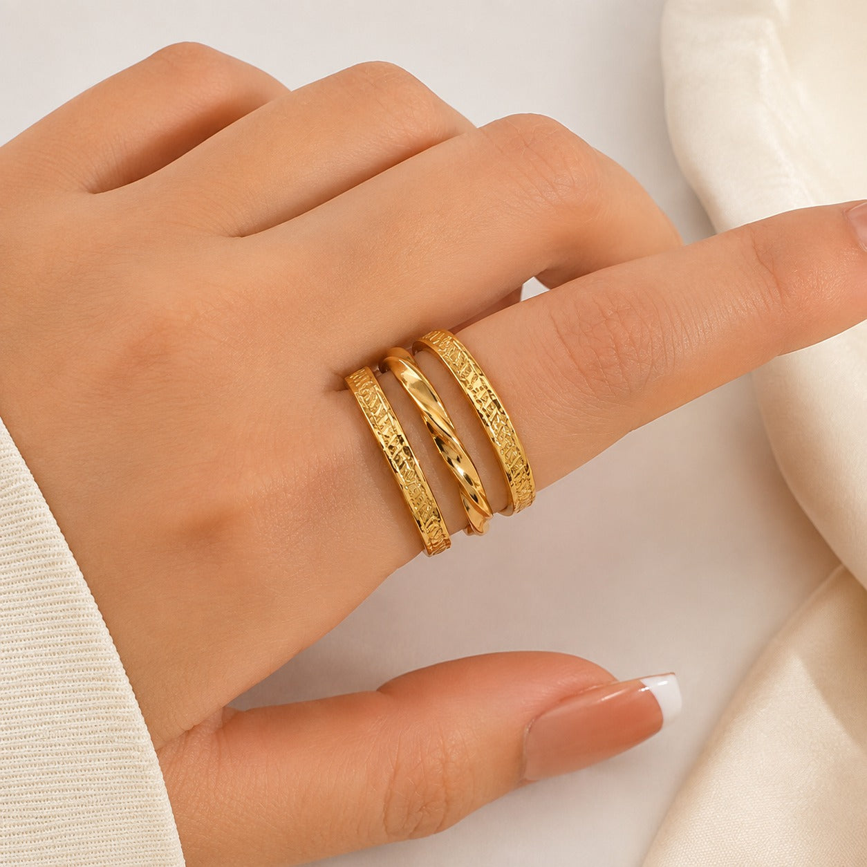 18K Gold Plated Triple Band Statement Ring