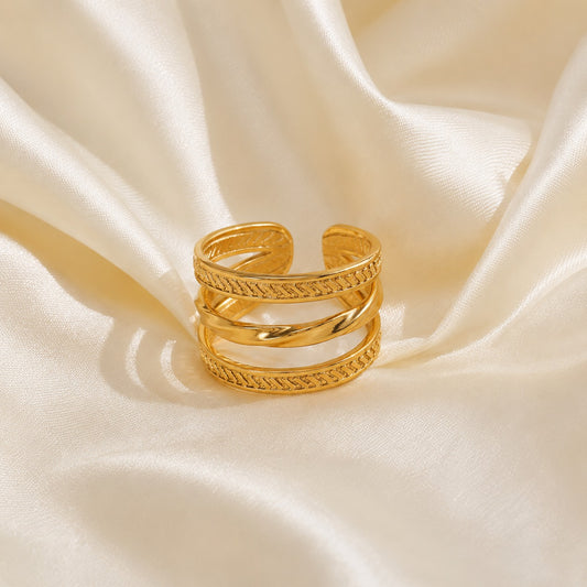 18K Gold Plated Triple Band Statement Ring