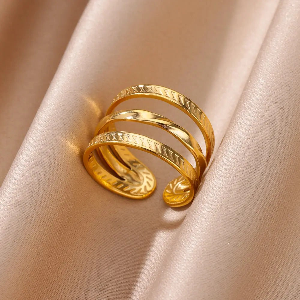 18K Gold Plated Triple Band Statement Ring