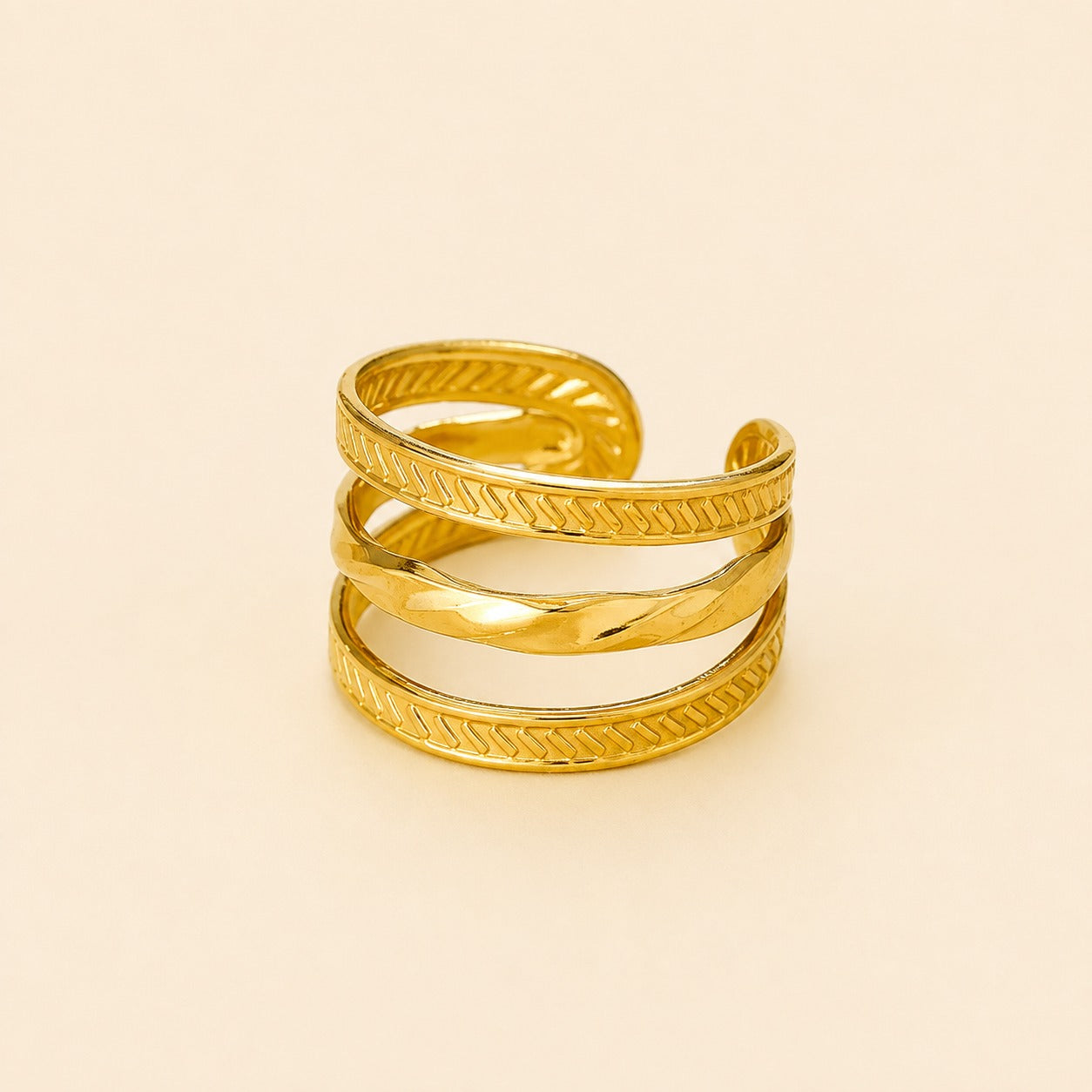 18K Gold Plated Triple Band Statement Ring