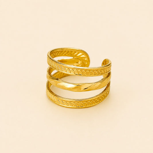 18K Gold Plated Triple Band Statement Ring