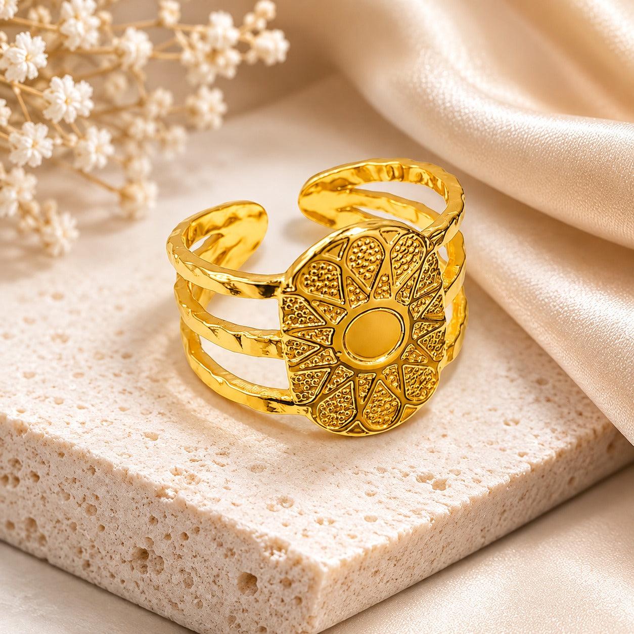 18K Gold Plated Solara Textured Ring