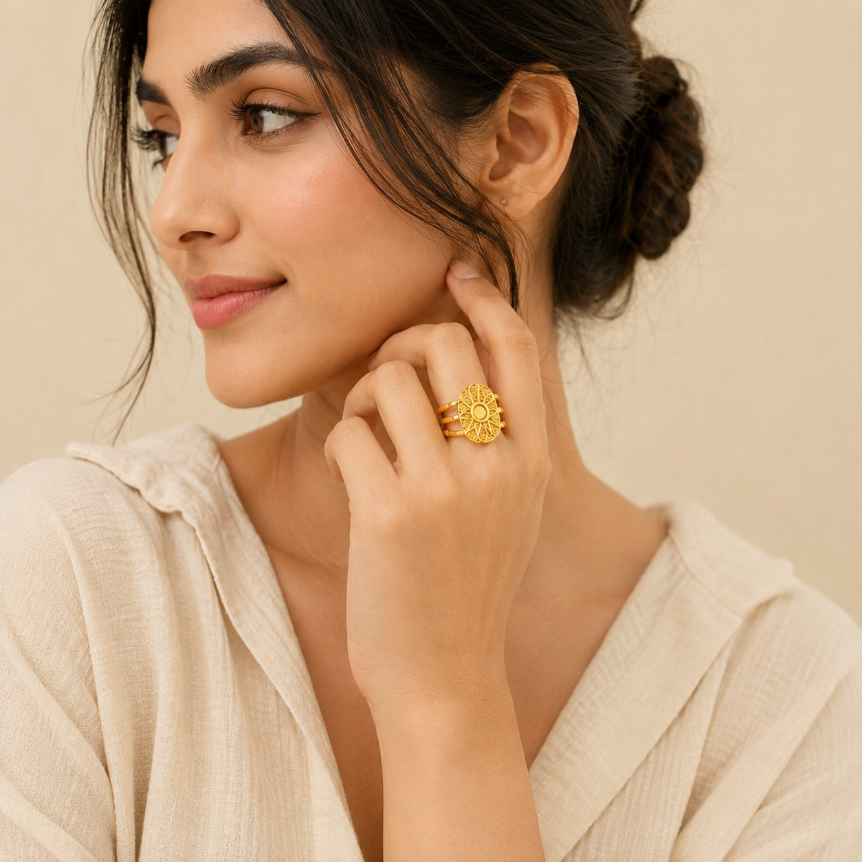 18K Gold Plated Solara Textured Ring
