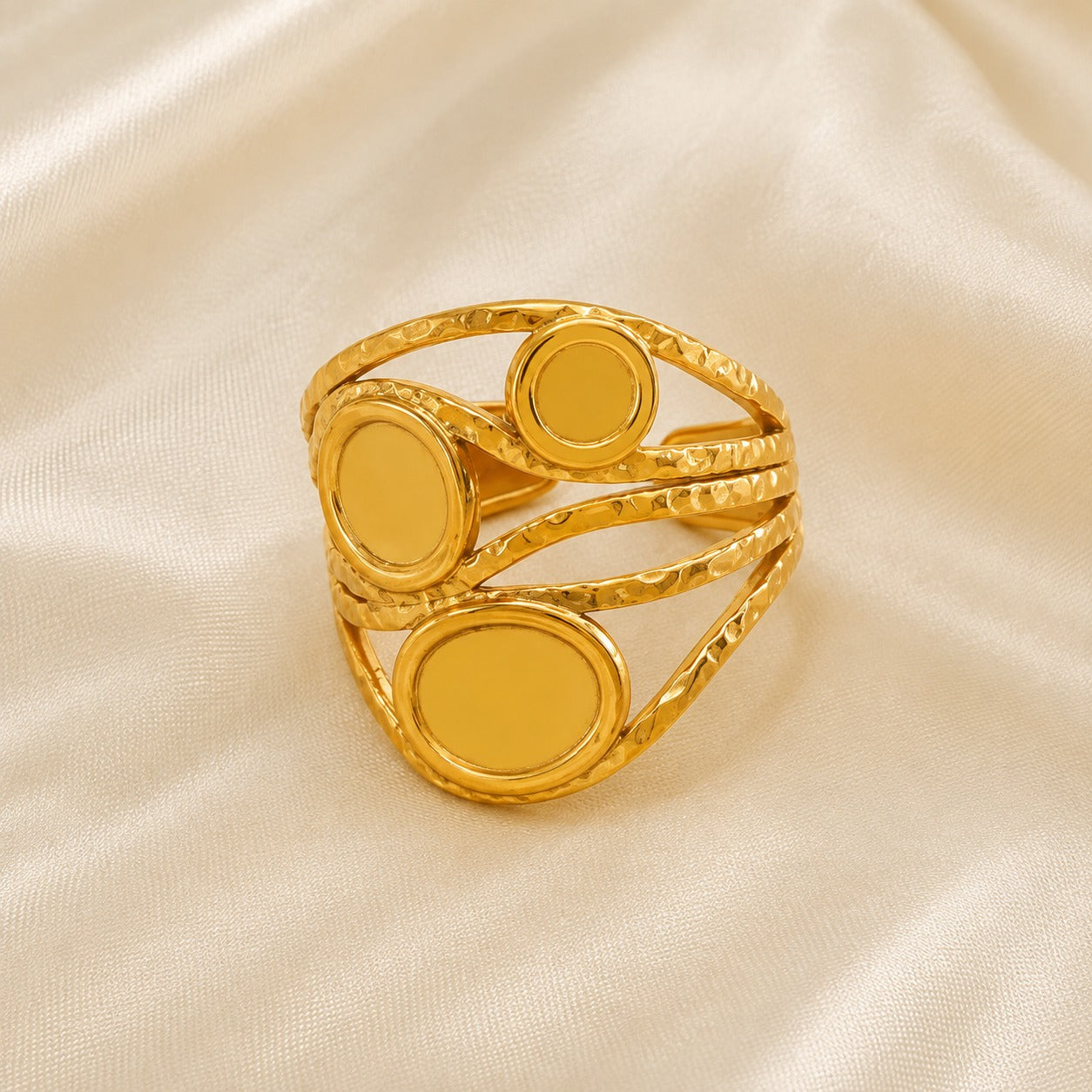 18K Gold Plated Trinity Orbit Triple Circle Gold Plated Statement Ring