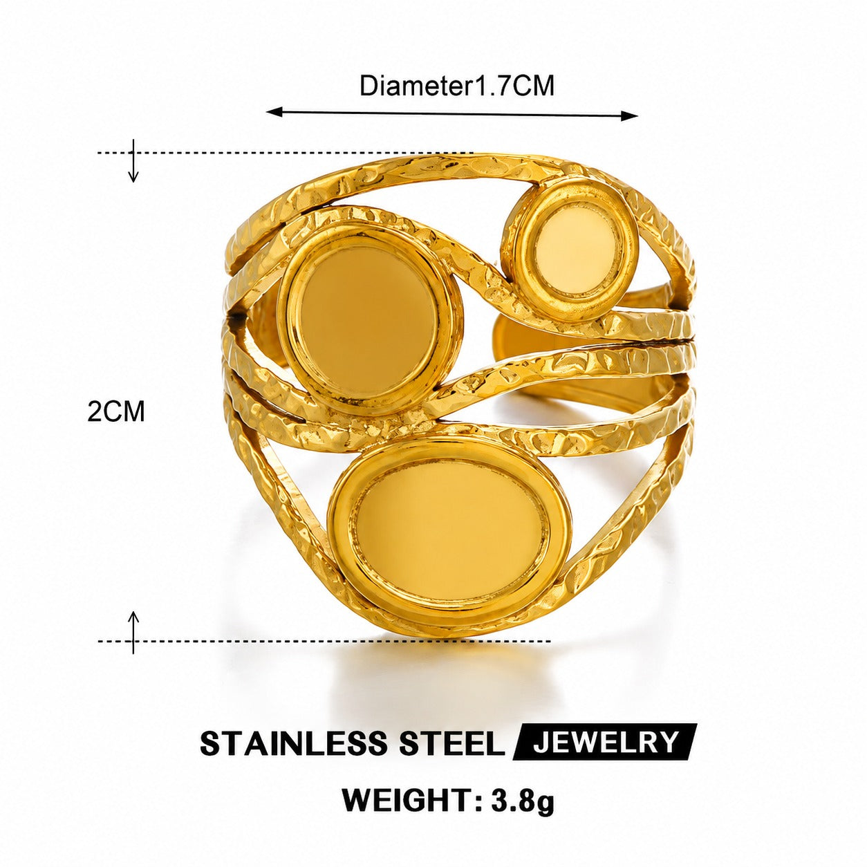 18K Gold Plated Trinity Orbit Triple Circle Gold Plated Statement Ring