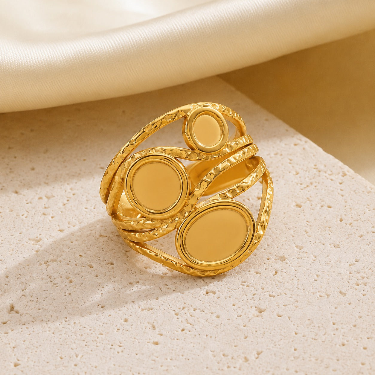18K Gold Plated Trinity Orbit Triple Circle Gold Plated Statement Ring