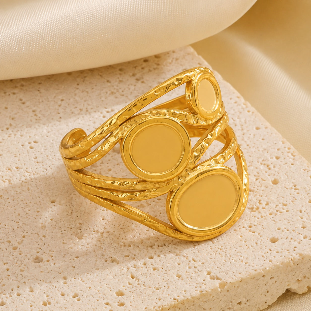 18K Gold Plated Trinity Orbit Triple Circle Gold Plated Statement Ring