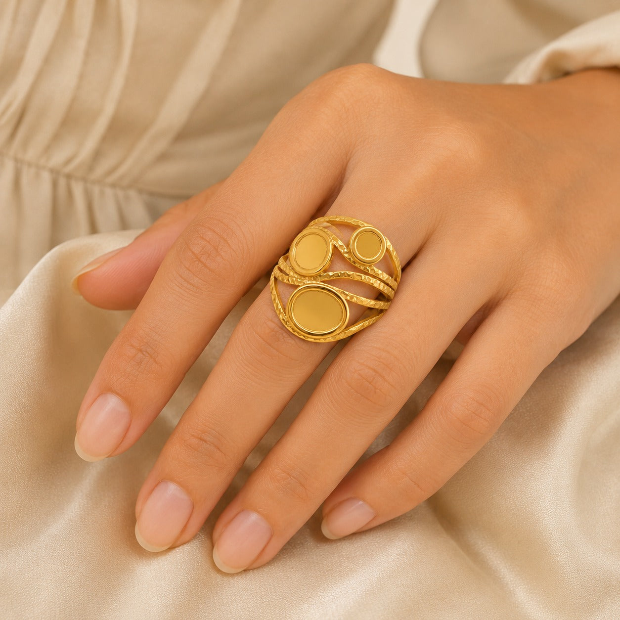 18K Gold Plated Trinity Orbit Triple Circle Gold Plated Statement Ring