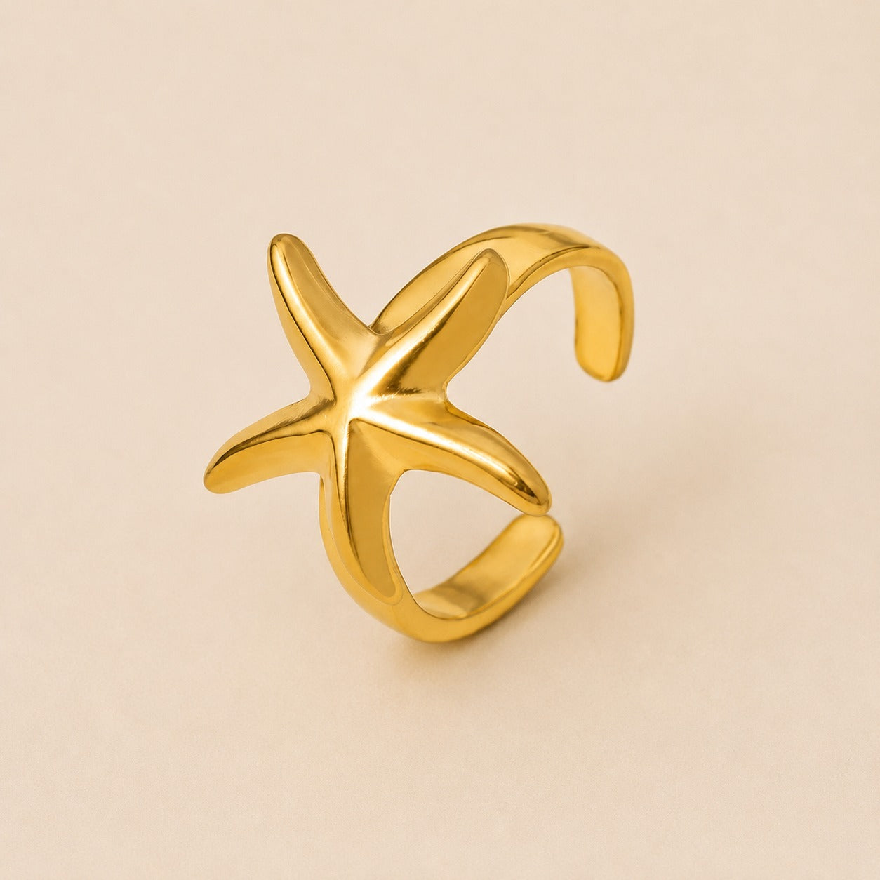 18K Gold Plated Starfish Adjustable Ring