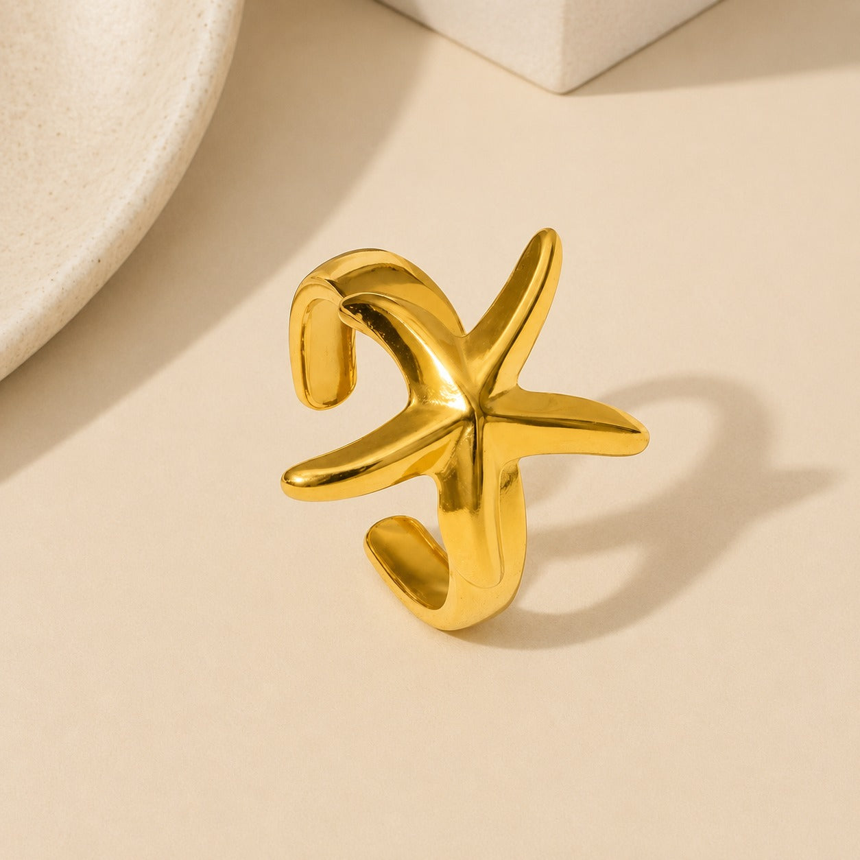 18K Gold Plated Starfish Adjustable Ring