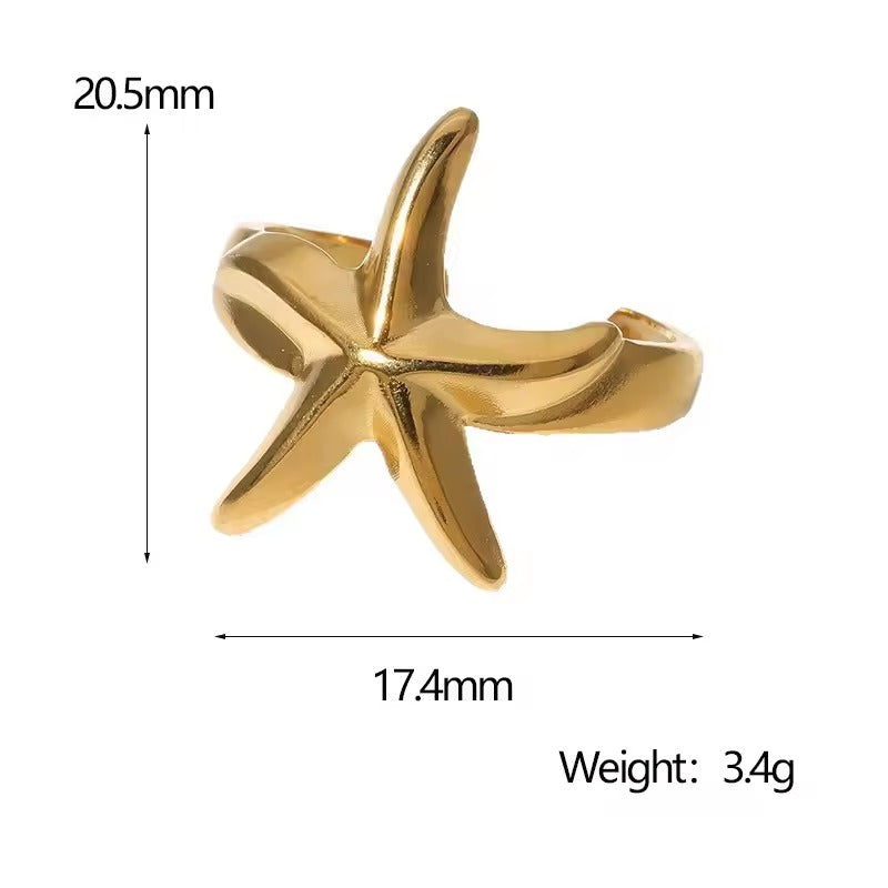 18K Gold Plated Starfish Adjustable Ring