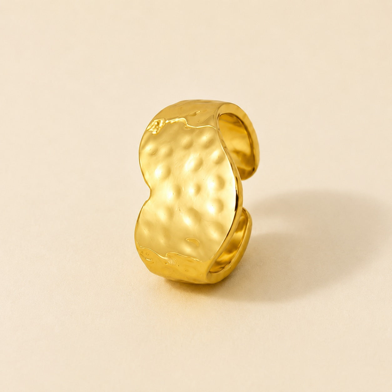 18K Gold Plated Hammered Wave Adjustable Statement Ring