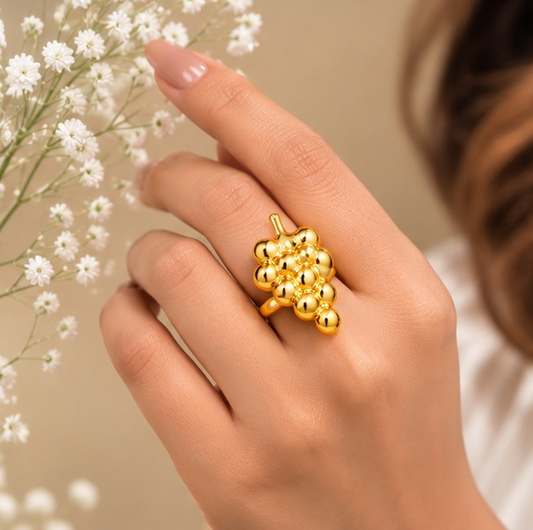 18K Gold Plated Grape Cluster Statement Ring