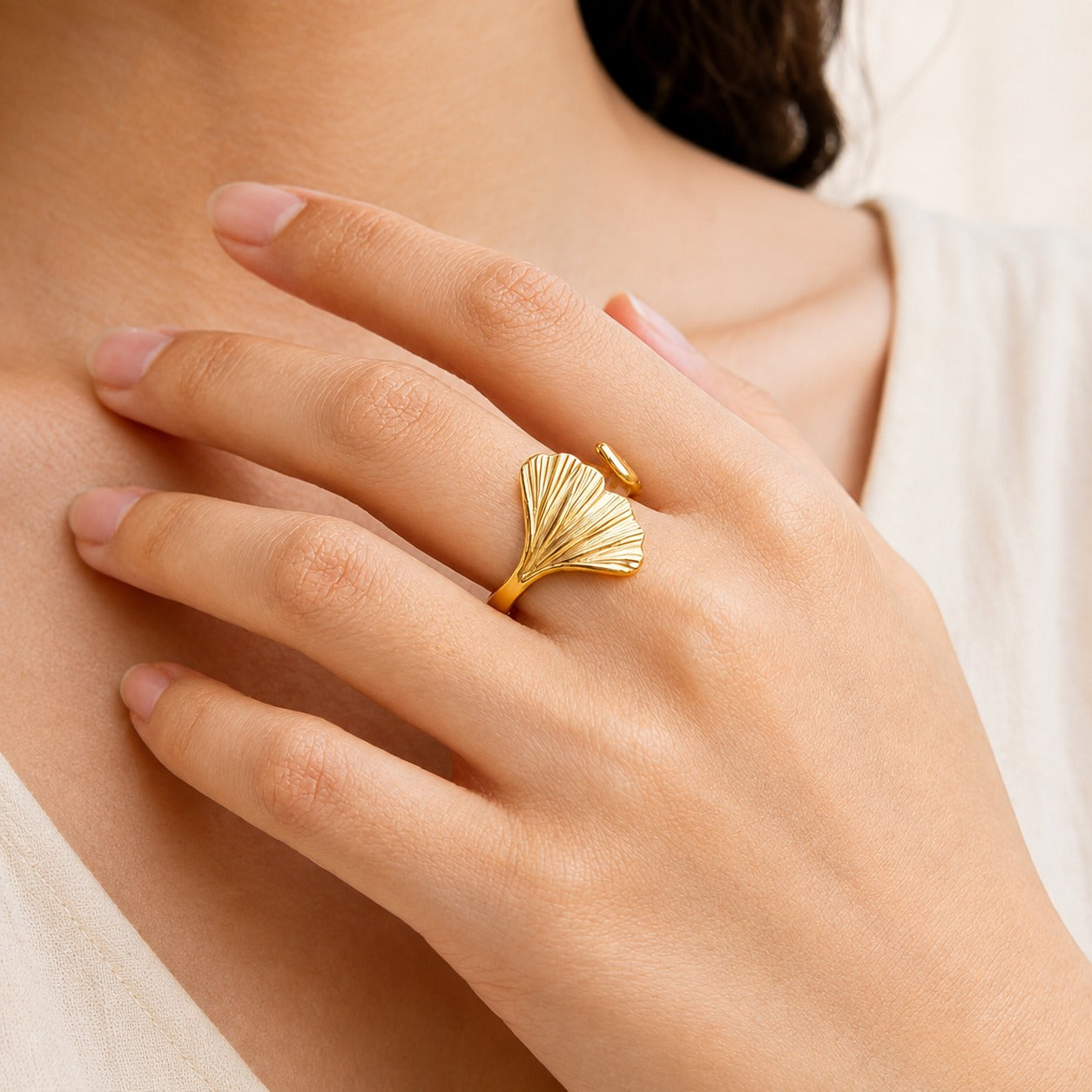 18K Gold Plated Fan Leaf Ring