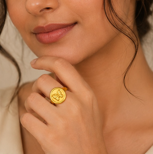 18K Gold Plated Butterfly Coin Statement Ring