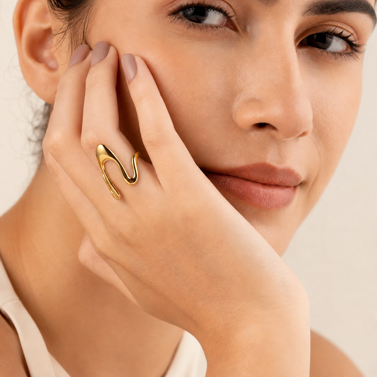 18K Gold Plated Fluid Wave Adjustable Ring