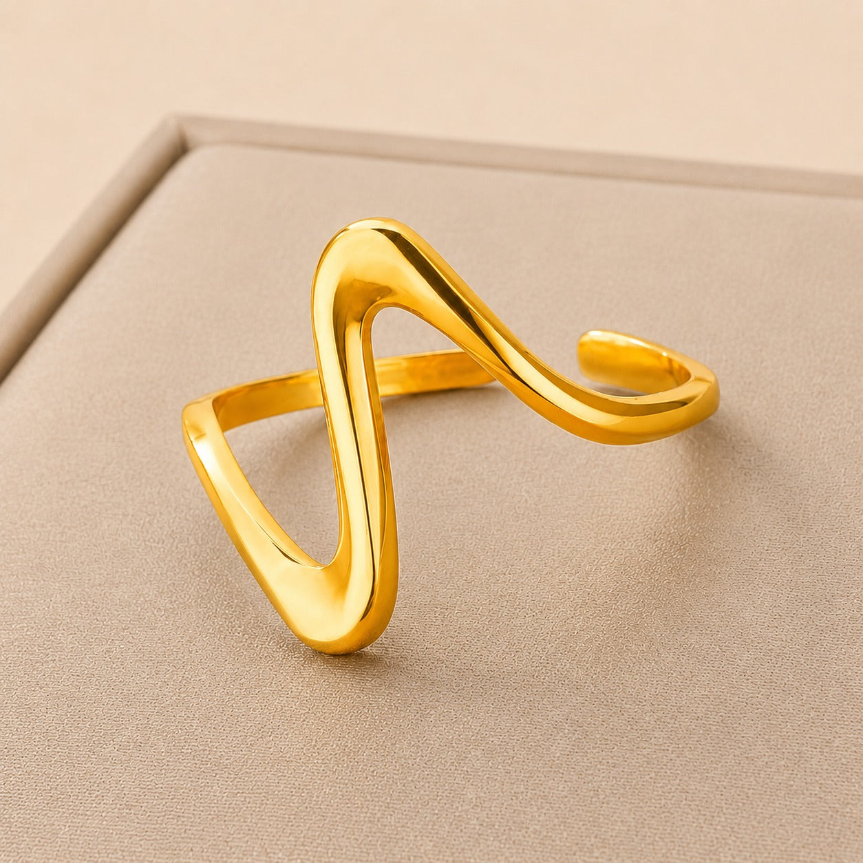 18K Gold Plated Fluid Wave Adjustable Ring