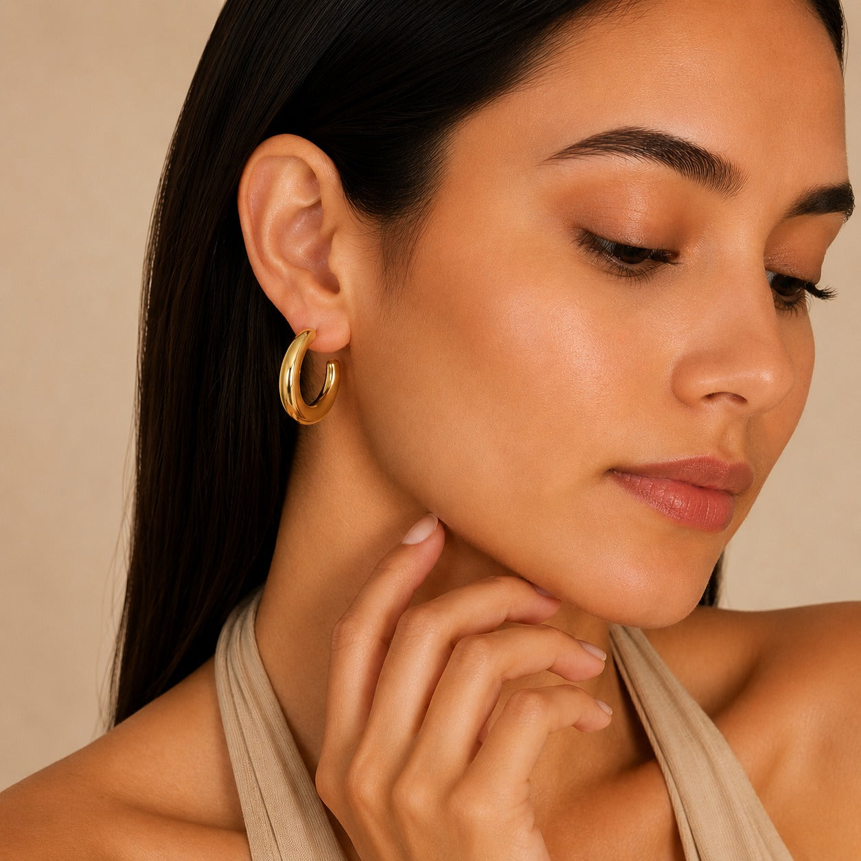 18K Gold Plated Cute Classic Chunky Hoop Anti Tarnish Earring