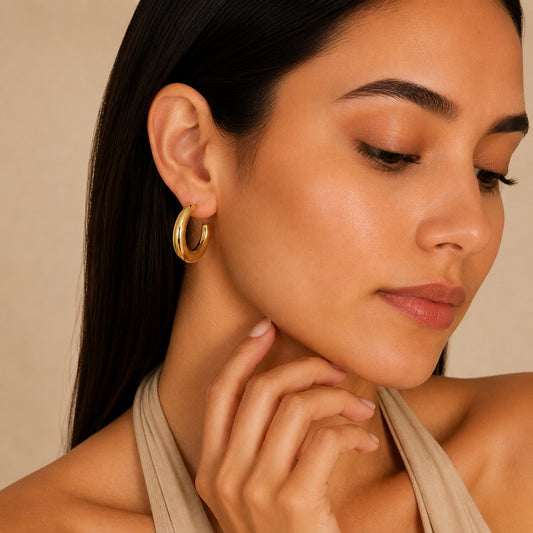 18K Gold Plated Cute Classic Chunky Hoop Anti Tarnish Earring
